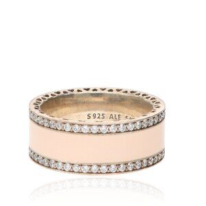 Pandora Hearts of PANDORA Pink Enamel & Clear CZ Band Ring – Size 7.25